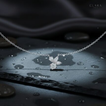 Moissanite Flower Pendant Necklace / Marquise Petal Cluster Necklace / Gift for Her / Everyday Minimal Jewelry