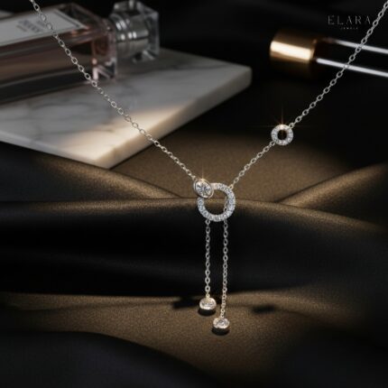 Moissanite Gold Lariat Necklace / Dainty Circle Y-Shape Drop Pendant, Minimalist Everyday Necklace for Her