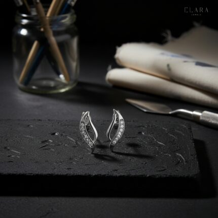 Moissanite Leaf Studs / Gold Earrings for her