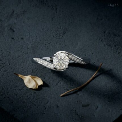 0.5ct Lab Grown Diamond Engagement Ring, Twisted Pavé Band Solitaire Ring