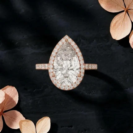 4ct Pear Lab Grown Diamond Engagement Ring | Halo Bridal Ring